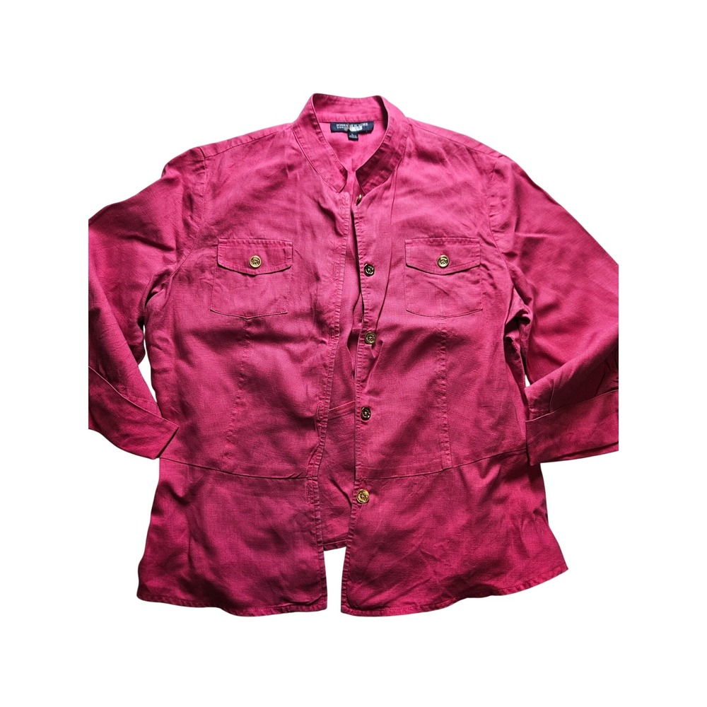 Jones New York Signature Magenta 100% Linen Peplum Button Down Shirt Size L